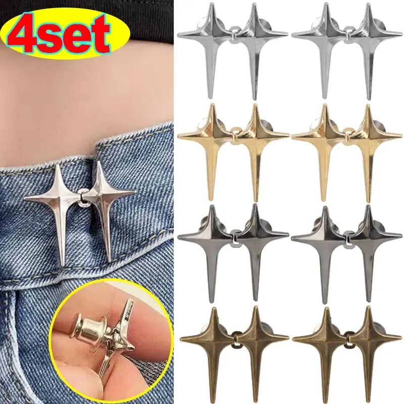 1/4 Set Cross Star Metal Jeans Knoop Snaps Afneembare Broek Clip Knopen Pins Diy Taille Strakker Kleding Gespen Naaigereedschap