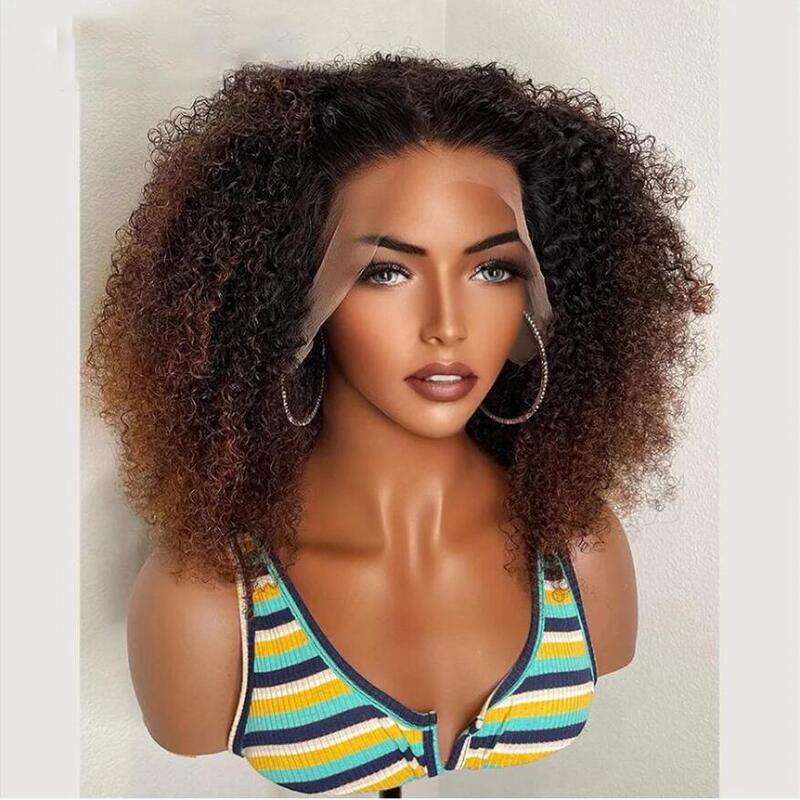 180Density 26" Soft Natural Ombre Brown Deep Curly  Lace Front Wig For Black Women BabyHair Glueless Preplucked Heat Resistant