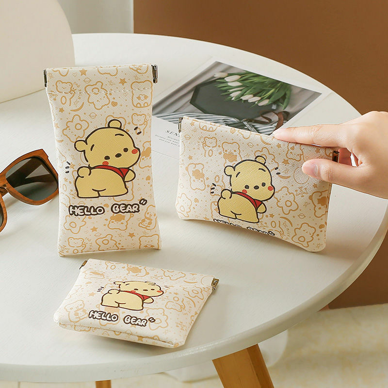 Mini borsa cosmetica per rossetto tascabile leggera U Disk occhiali portatili Little Bear PU Leather Storage Bags for Women