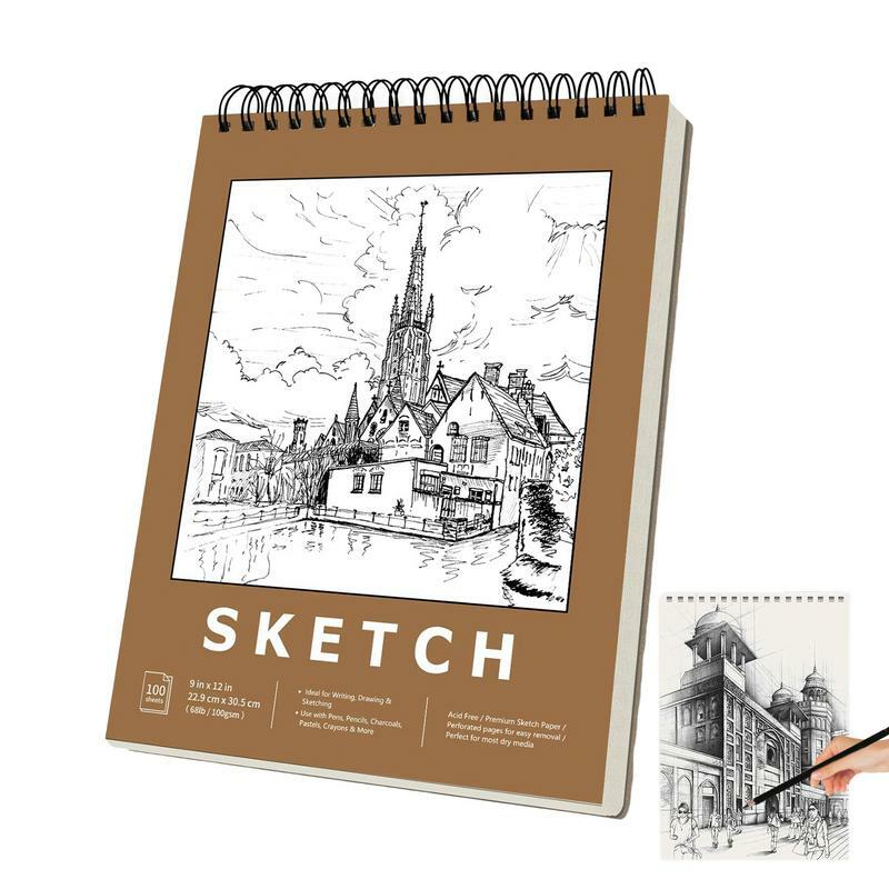 Papel de desenho encadernado espiral, Sketch Pad, Multifuncional engrossado livro de desenho, Pintura Suprimentos