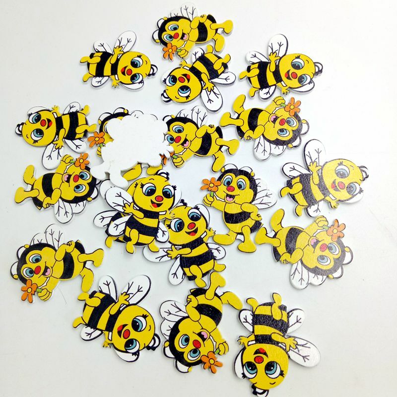 New 20 Pieces Wood Shapes Bee Embellishments For Scrapbooking Crafts Decorative Buttons Flatback Card Making Decoration Gift