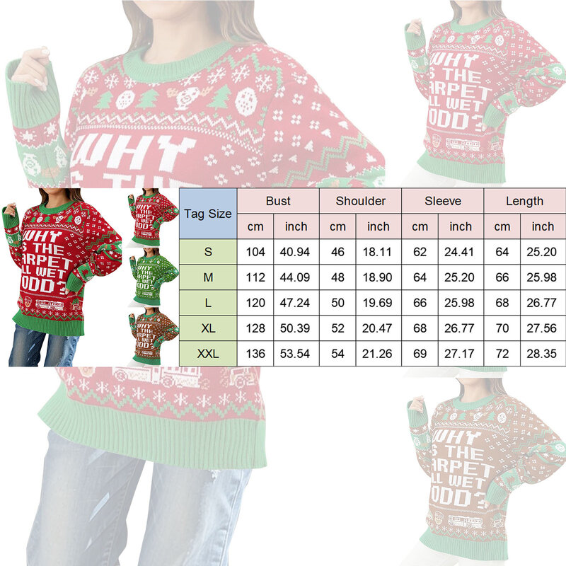 Camisola de malha padrão árvore de Natal manga comprida pulôveres de crochê gola redonda casual roupa de férias estilo floco de neve