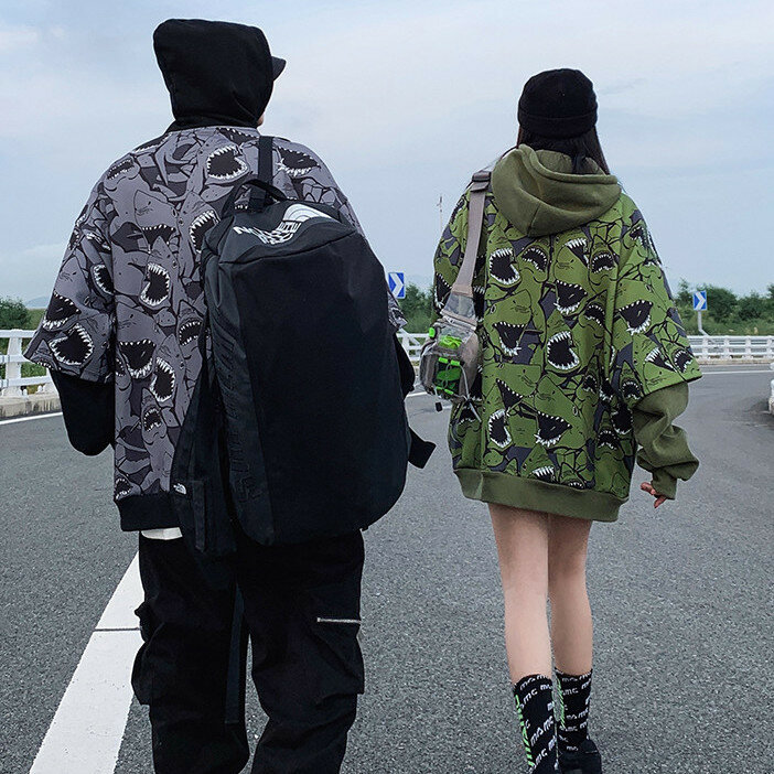 Sudadera con capucha de dos piezas falsas para hombre y mujer, chaqueta holgada de manga larga con estampado completo, sección delgada, novedad de 2022, 4XL