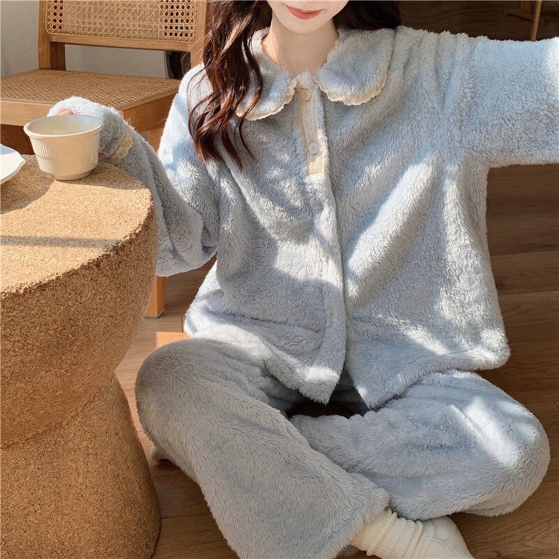 Pijama de terciopelo de franela Coral para mujer, conjunto de ropa de casa de primavera y otoño, se puede usar al aire libre, Invierno