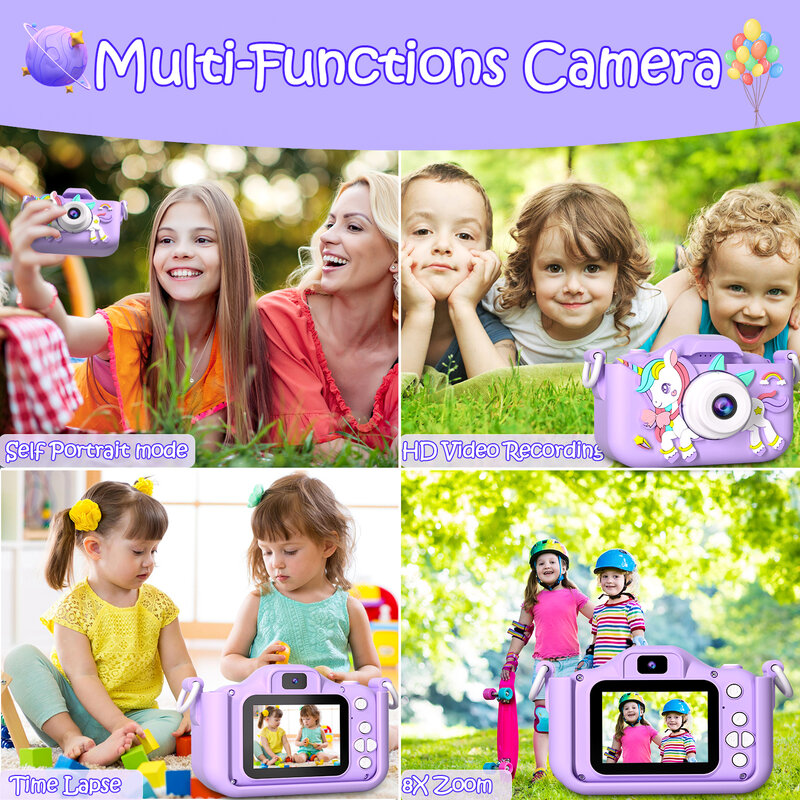 كاميرا رقمية صغيرة للأطفال ، ألعاب للأولاد والبنات ، فيديو للأطفال الصغار ، بطاقة SD 32 جيجابايت ، هدايا عيد الميلاد وعيد الميلاد