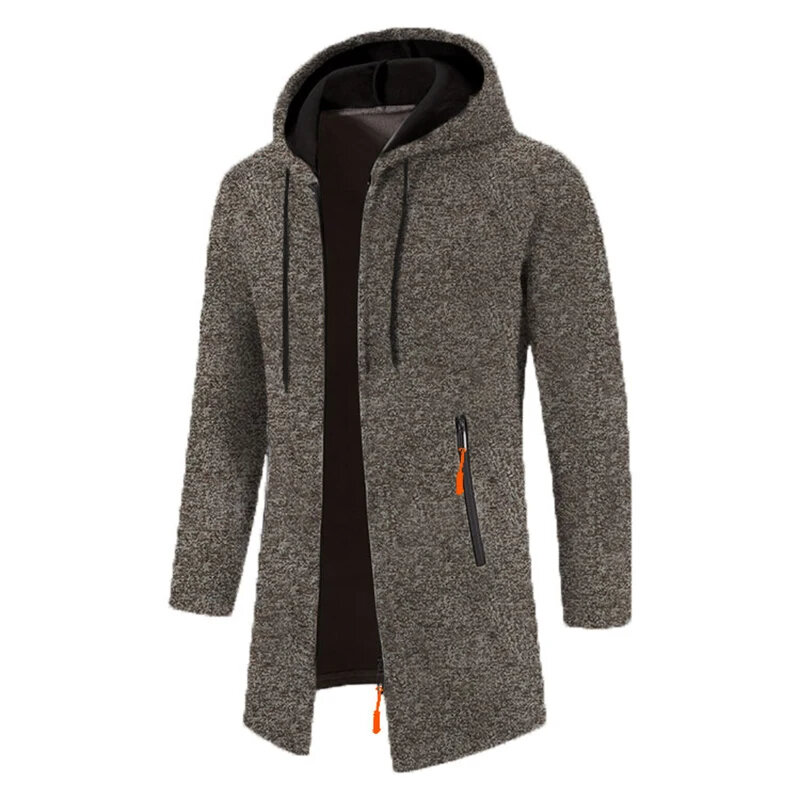 Casaco longo de inverno masculino, jaqueta de malha, quebra-vento de lã, moletom para baixo, casaco com zíper, casaco masculino, Marinha, 2023