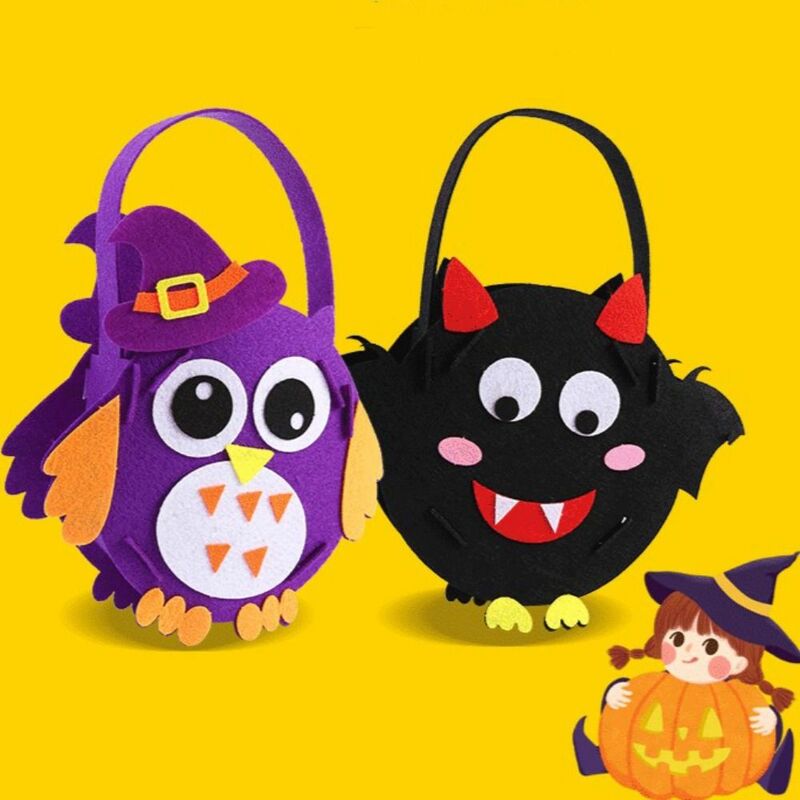 Bolsa de dulces de Halloween de tela no tejida, bolsa portátil de murciélago fantasma, bolsa de truco o trato, bolsa de calabaza, regalo de Halloween de gato