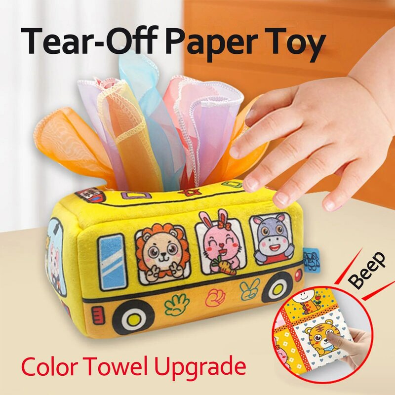 Caja de pañuelos Montessori para bebés, juguete suave de exploración sensorial temprana, juguete de tejido de aprendizaje para bebés y niños pequeños, regalos para padres