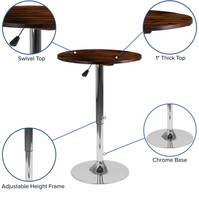 23.5'' Round Adjustable Height Rustic Pine Wood Pub Bar Table (Adjustable Range 26.25'' - 35.5'')