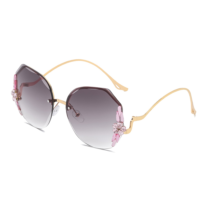 แฟชั่น Hibiscus ดอกไม้เพชรแว่นตากันแดดผู้หญิง UV400 Designer ดวงอาทิตย์แว่นตา Retro แว่นตากันแดด2022 Rimless Rhinestones Oculos ...