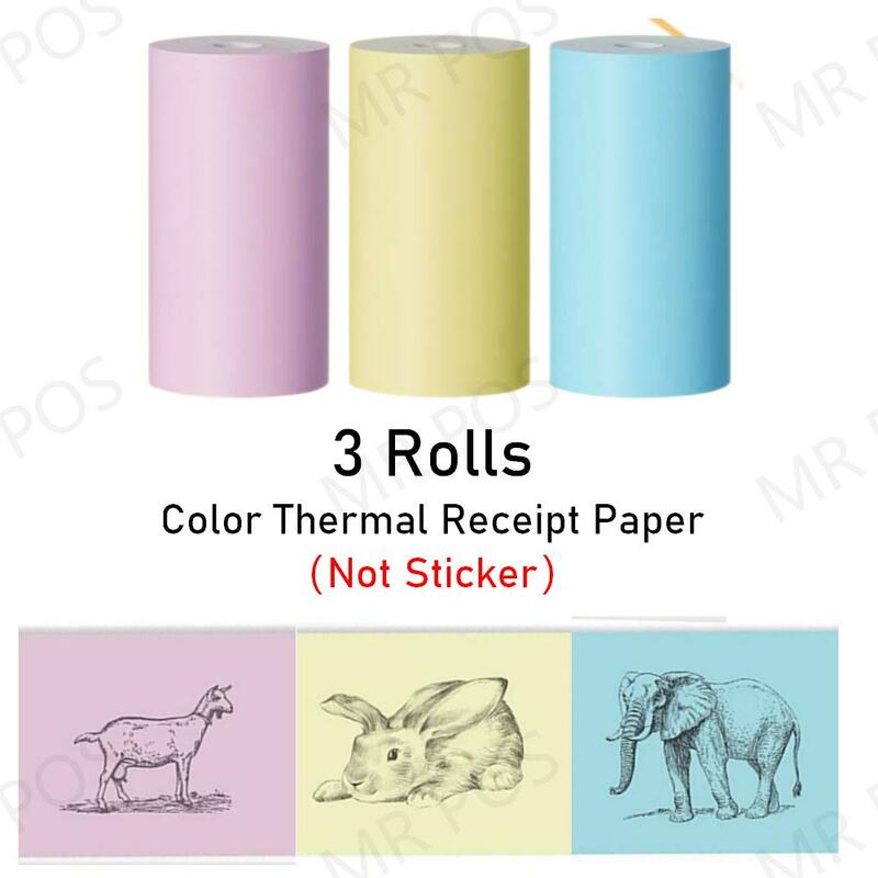 Papel autocolante térmico, papel colorido para PeriPage Paperang Photo Printer, 3 Rolls