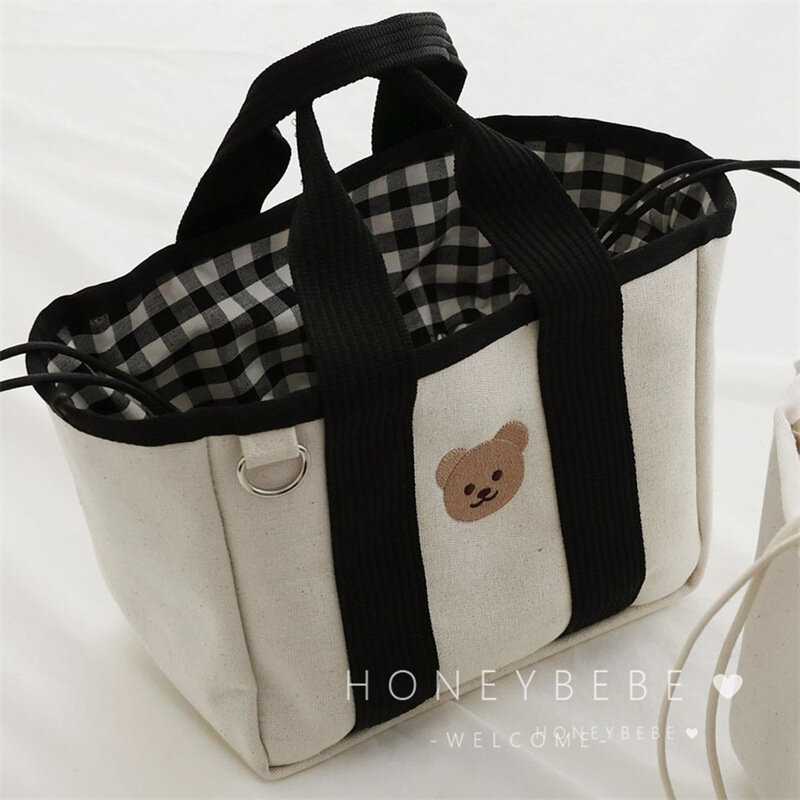 Корейская стеганая сумка для мам с медведем, сумка для детских подгузников, сумки для мам для подгузников, дорожная сумка-тоут для мамы, туалетных принадлежностей