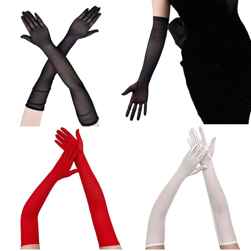 Mesh Transparent Gloves Opera Prom Elasticity Seamless Driving Gloves 55cm Sun Protection Summer Thin Gloves Women