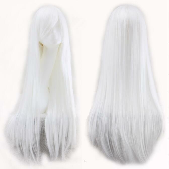 Wig Cosplay 80cm, rambut palsu panjang Wig pesta Anime tahan panas sintetik
