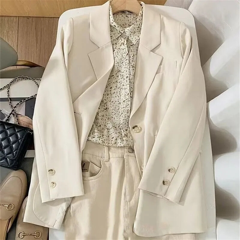 2024 New Women Office Lady Blazer Notched Suit Women's Autumn Ladies Long Sleeve Single Breasted Outerwear Stylish Tops