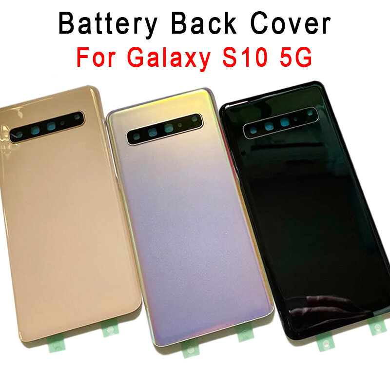 Cubierta trasera para Samsung Galaxy S10 s10 5G SM-G977, carcasa de vidrio de 6,7 pulgadas, piezas de Panel trasero de puerta de batería con lente de cámara + logotipo