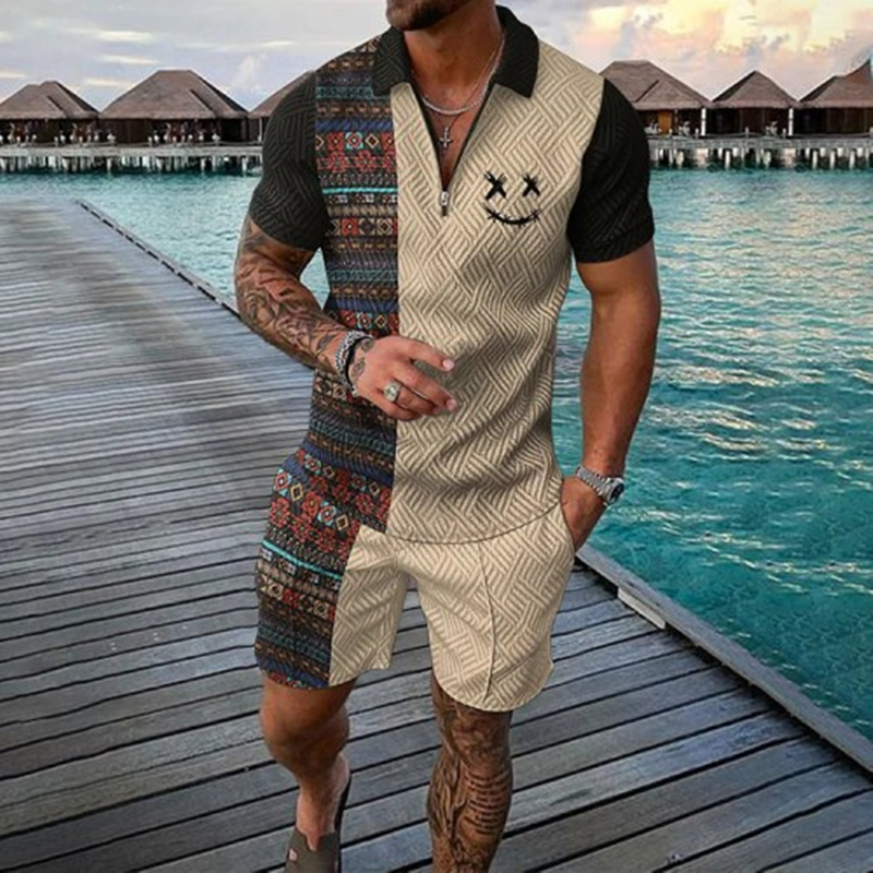 Fashion Summer Men's Tracksuit Short Sleeve Polo Shirt Set Coconut Tree 3D Print Clothing 2 Pieces Casual Suit Streetwear Outfit