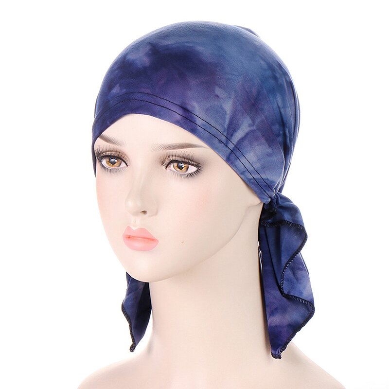 Women Tie Dye Stretch Chemo Inner Caps Cancer Hijab Hair Loss Hat Beanies Muslim Headwear Wrap Under Scarf Cover Bandana Turban