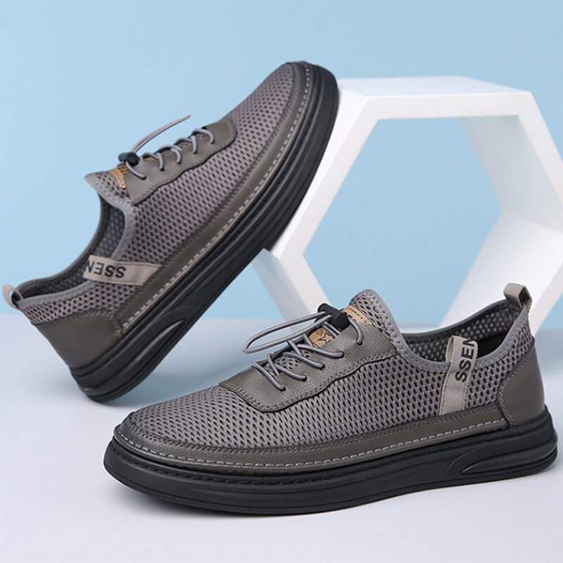 Super Breathable Mesh Shoes Men Loafers Platform Casual Summer Shoes Soft Driving Shoes Men Flats Walking Lace-Up Man Footwear