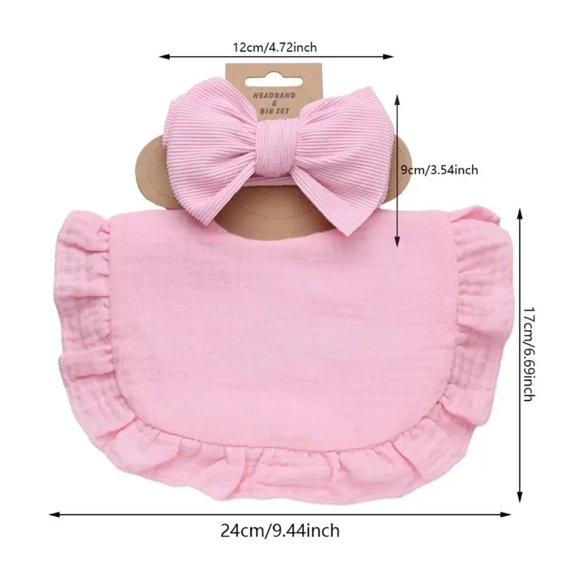 Stilvolles Baby-Lätzchen- und Kopfbedeckungs-Set, modisches Baby-Lätzchen-Stirnband-Set, Neugeborenen-Schleifen-Kopftuch mit