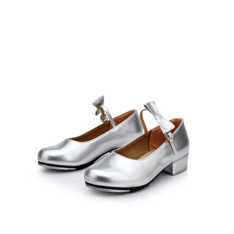 Bambini Tap Dance Shoes ragazze scarpe sportive per adulti similpelle foglio di alluminio papillon Step scarpe da ballo per bambino