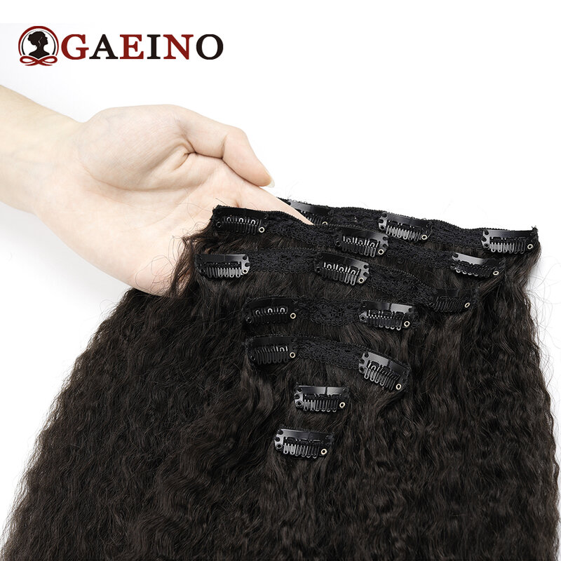 Kinky Straight Clip-In Extensões de cabelo humano para mulheres, 100% Remy Hair, cabeça cheia, preto, 1B #, 8-26 pol