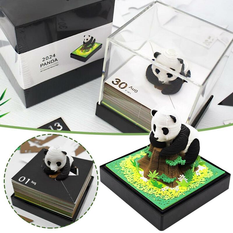 Bloc de notas de Arte de papel 3D Panda, almohadilla de notas adhesivas, decoración de papel rasgado, regalos, Panda, grabado, modelo de escritorio de oficina, adornos para el hogar J5X2