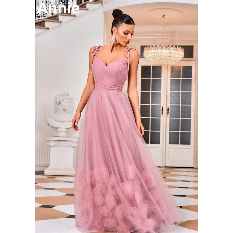 Annie Pink-Robes de Rhen tulle faites à la main pour femmes, robes de soirée de luxe pour occasions spéciales, robe de soirée de mariage formelle