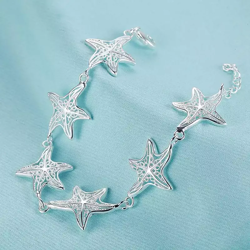 Nowe przybywają piękne urocze gwiazdy Fishstar srebrne bransoletki dla kobiet ślubne wysokiej jakości biżuteria na Boże Narodzenie prezenty