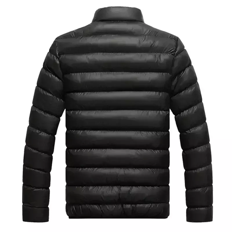 남성용 두꺼운 재킷 스탠드 넥 지퍼 따뜻한 파카, 부드러운 경량 패딩 코트, 솔리드 슬림 피팅 남성 재킷, 겨울 신상