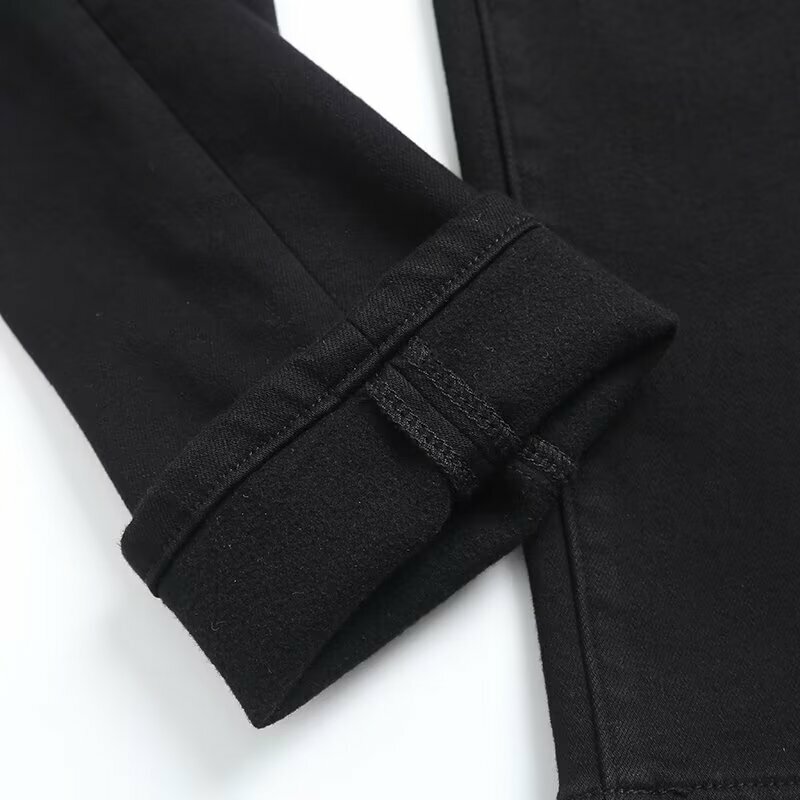 Dave&Di New Women's Cloth Fashion  Denim Pants Black For Winter Plush Warm Jeans Women