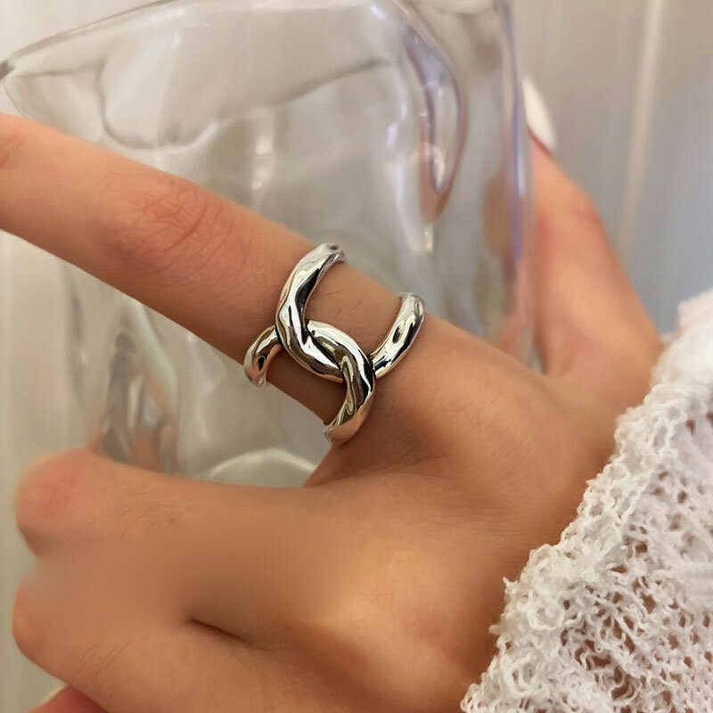 925 Sterling Silver Simple Retro Cross Lines Rings For Women Geometric Fashion Smiple Open Handmade Allergy Party Jewelry Gift
