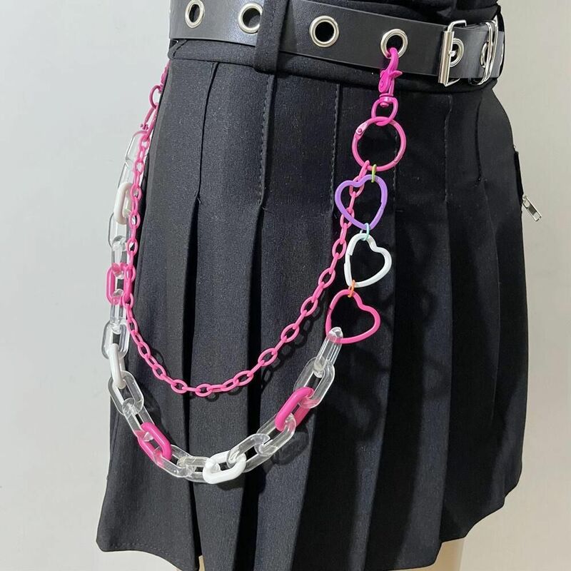 LLavero de cadena multicapa para pantalones, cadena de cintura Multicolor, acrílico, Punk, corazón de Hip-hop, moda