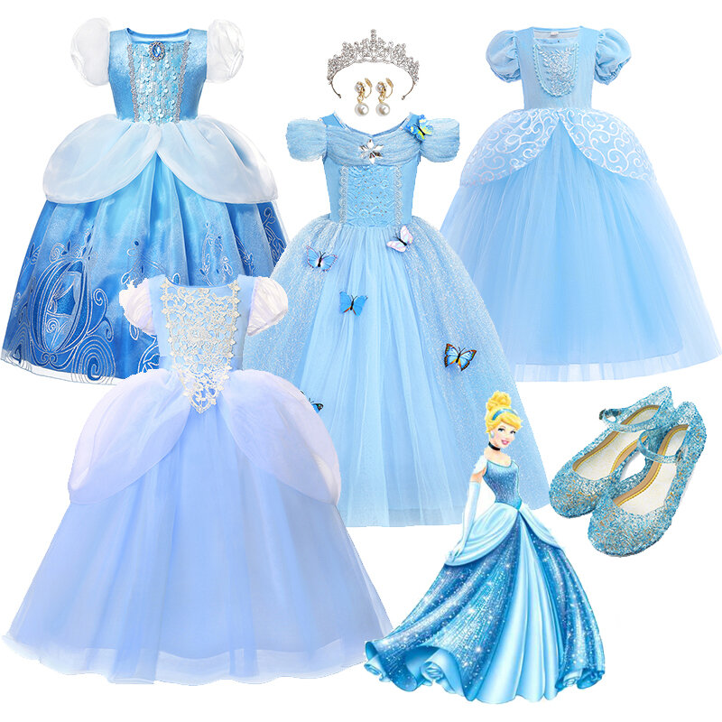 Disney Cinderela Cosplay Kostüm Kinder kleidung für Mädchen Pailletten Prinzessin Kleid mit Schmetterling Geburtstags feier Ballkleid 2-10 Jahre