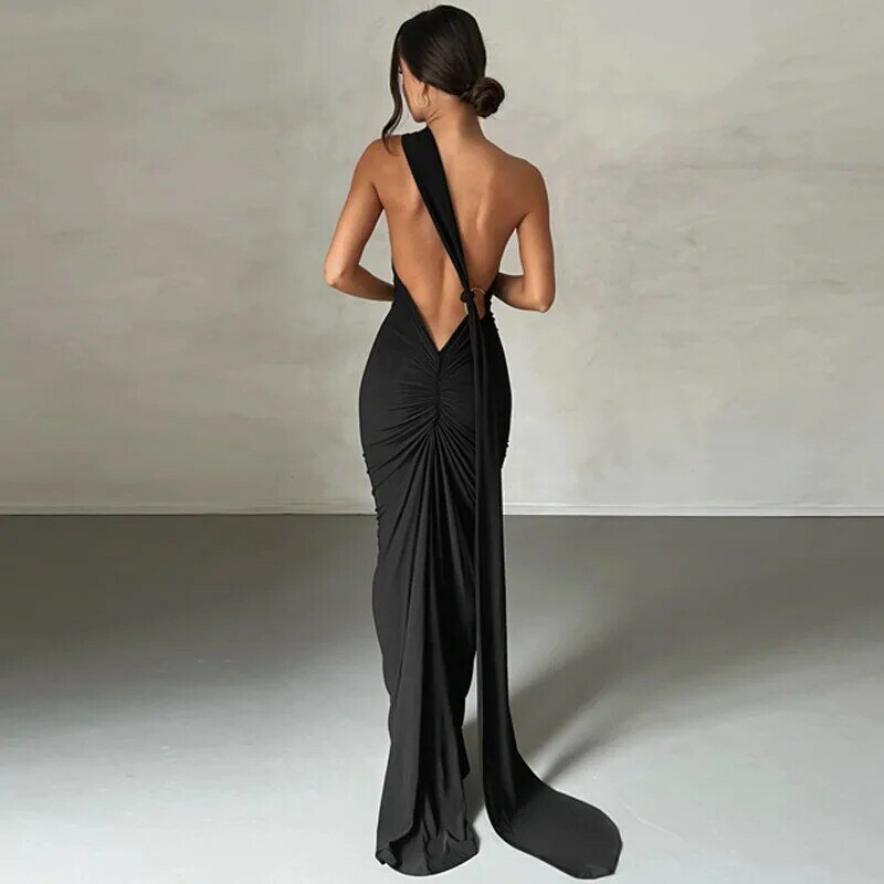 Club Cocktail Sexy Open Back Cut Out Women Spaghetti Strap Backless Maxi Dress