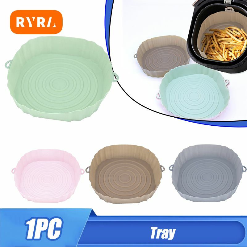22cm Air Fryers Oven Baking Tray Fried Chicken Basket Mat AirFryer Silicone Pot Square Replacemen Grill Pan Accessories Tool