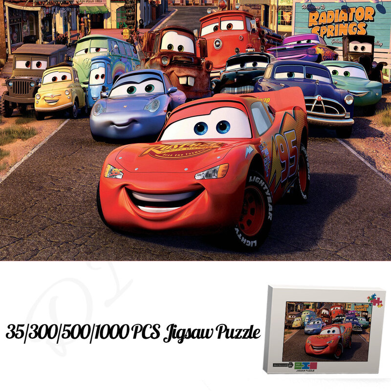 Rompecabezas de coches de película animada de Disney para niños, 35, 300, 500, 1000 piezas de rompecabezas de madera y dibujos animados, juguetes educativos únicos