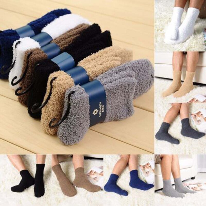 Men Comfortable Cashmere Socks Solid Color Women Winter Warm Sleep Bed Floor Home Fluffy Socks Chaussette Homme Chaude 1pair
