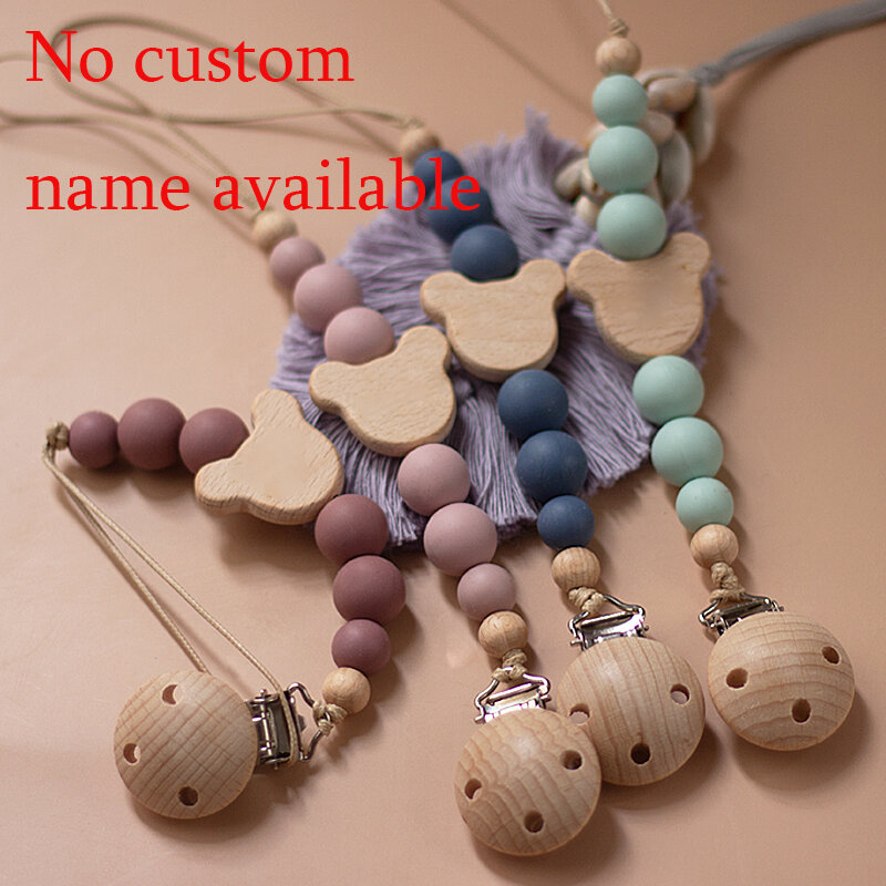 Wooden Baby Pacifier Chain Silicone Bead Dummy Nipple Holder Guard Teether Pendant  Newborn Gift Stuff Boy Toys