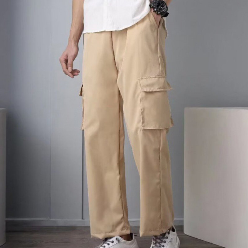 Pantalones informales para hombre, pantalón de cintura media sin elasticidad, poliéster, Color sólido, a estrenar, moda cómoda