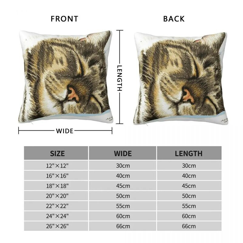Sleeping Tabby Cat Square Pillowcase Pillow Cover Polyester Cushion Decor Comfort Throw Pillow for Home Living Room