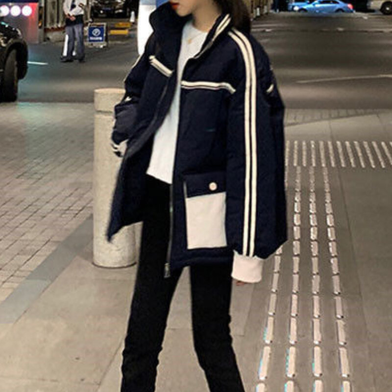 2023 Winter Gothic Coats Warm Plus Velvet Loose Parkas Short Coat Puffer Bomber Basic Jacket Female Outwear Snow Wear Harajuku
