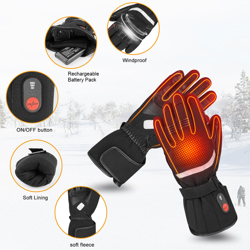 DAY WOLF-guantes calefactados con batería recargable para hombre y mujer, calentador de manos para motocicleta eléctrica, esquí, senderismo, Camping, funda de seguridad, Invierno