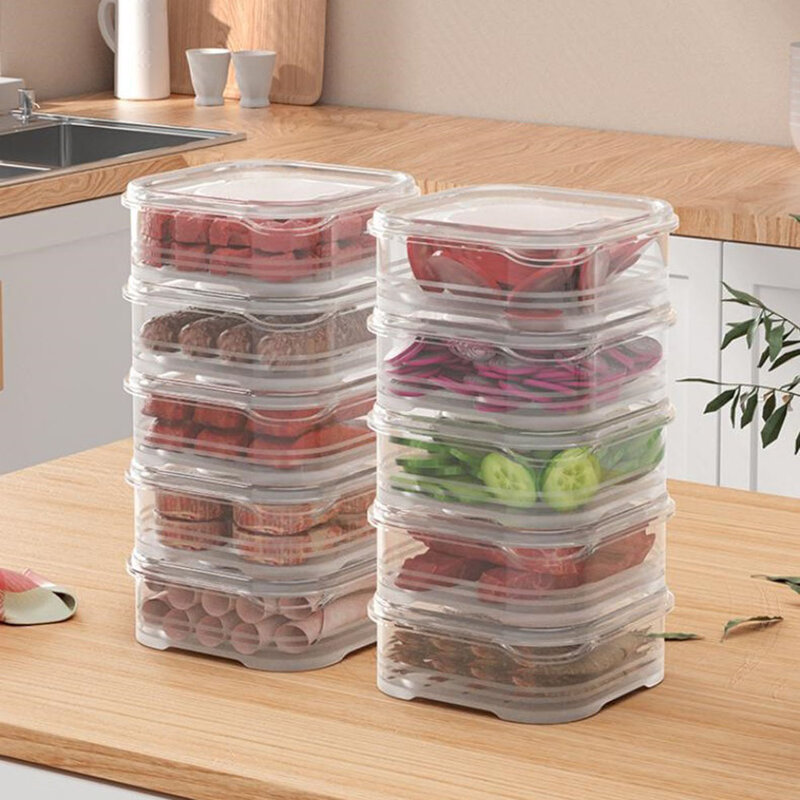 Refrigerator Storage Box Fridge Organizer Food Container Sealed Fresh With Lid Fresh Vegetable Fruit Boxes Drain Basket Organize