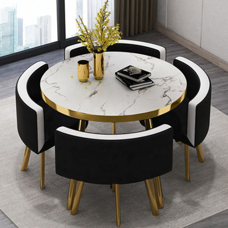 Удобный компактный обеденный мини-стол, набор из 4 стульев из МДФ, круглые кофейные зерна, мебель для дома на балконе