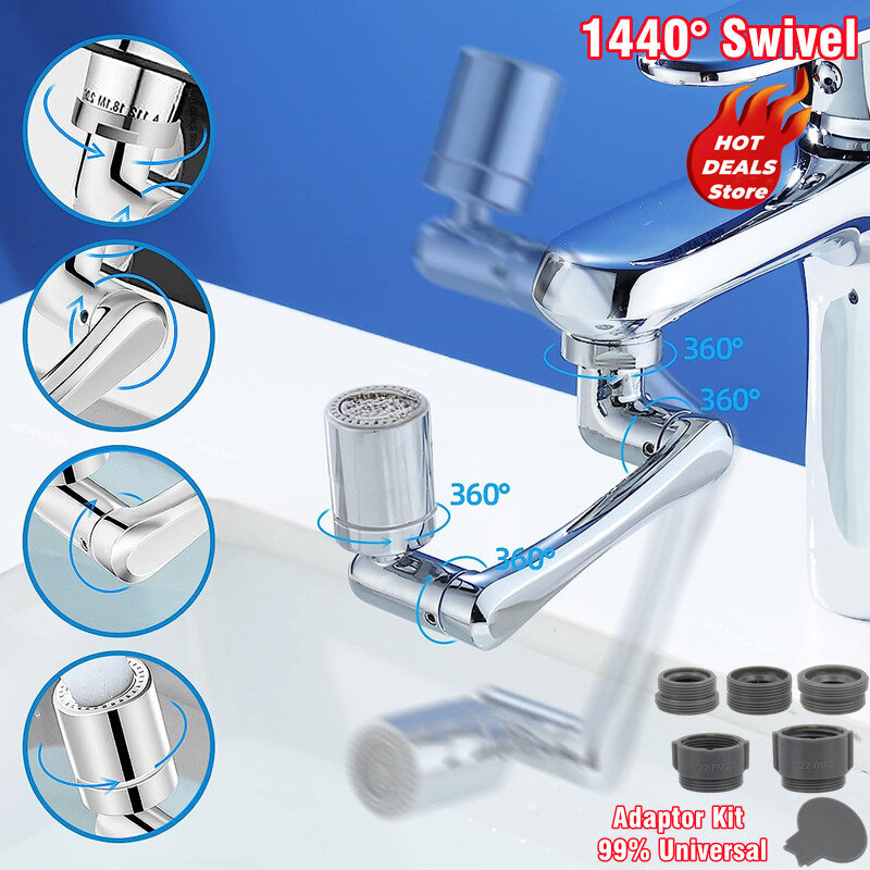 Estensione del rubinetto di rotazione universale a 1080 ° testa dello spruzzatore a doppia modalità rubinetti di estensione del braccio del Robot da cucina rubinetto girevole del bagno