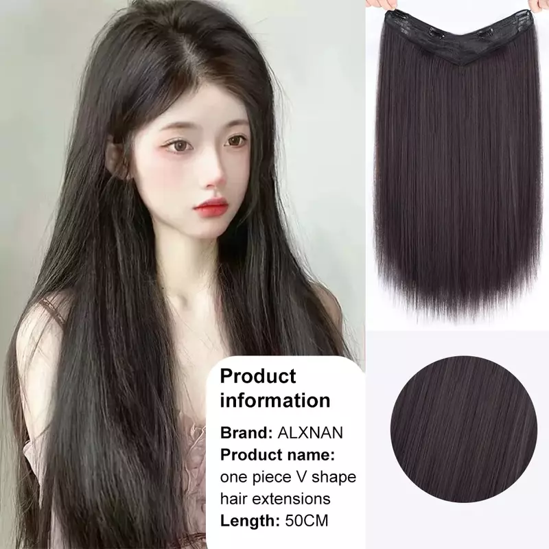 ALXNAN HAIR 50CM Synthetic Straight V-Shaped Hair Extensions High Resistant Temperature Fiber Black Brown Hairpiece