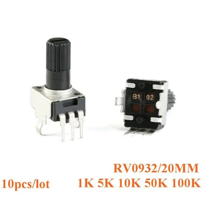10pcs Rv09 Vertical 20mm Shaft 1k 5k 10k 50k 100k 0932 Adjustable Resistor 3pin Seal Potentiometer 102 502 103 503 104