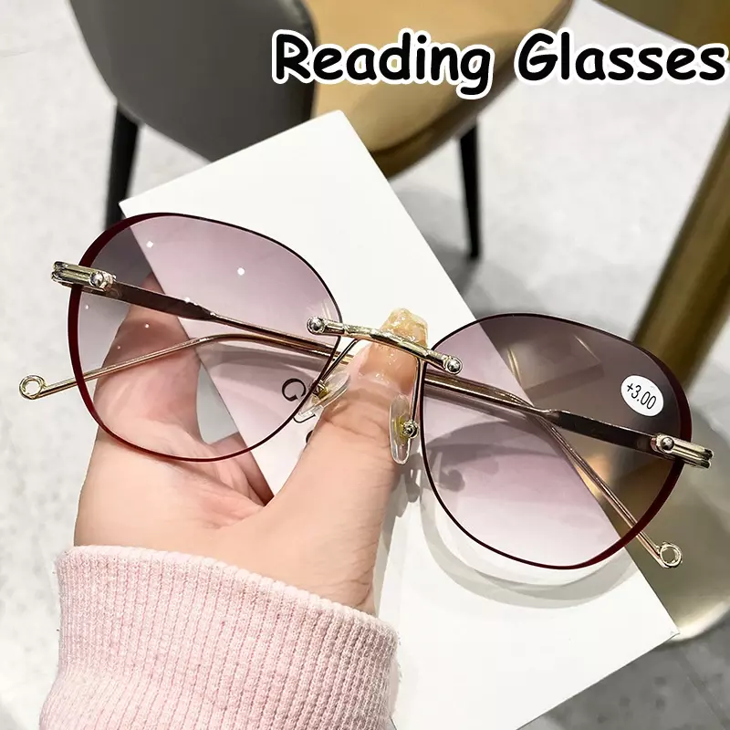New Gradient Reading Glasses Unisex Women Anti Blue Ray Presbyopia Sunglasses Ladies PC Lens Frame Hyperopia Frameless Eyewear