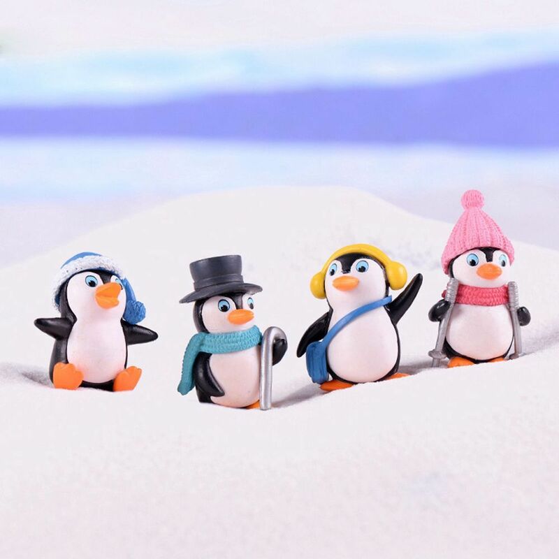 Gnomi muschio terrari fai da te per la decorazione delle fate giardino inverno pinguino figurina in miniatura 4 pz/set casa
